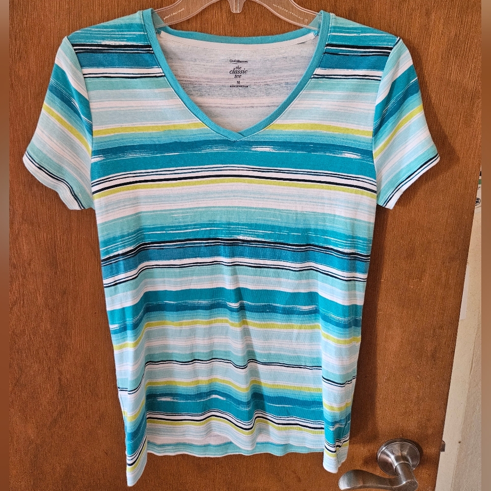 Croft & Barrow The Classic Tee - Colorful Striped V-Neck Tee - M